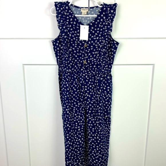 NWT Crewcuts Girls Size 7 Floral Pants Romper Navy White Ruffle - Picture 1 of 4